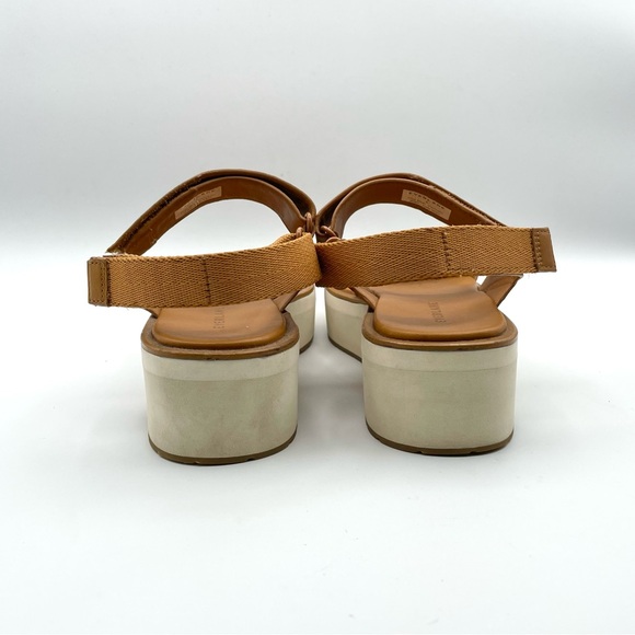 Everlane The Leather Platform Sandal Golden Brown Tan Ankle Strap White Velcro 6 - Picture 11 of 16